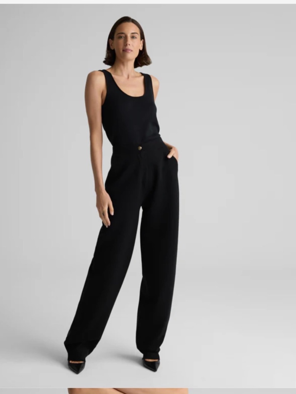 St. John Black Wide-Leg High-Rise Trousers